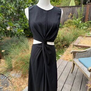 Zara Basic Sleeveless Twist Front Side Cut Out Black Midi Dress Sz S